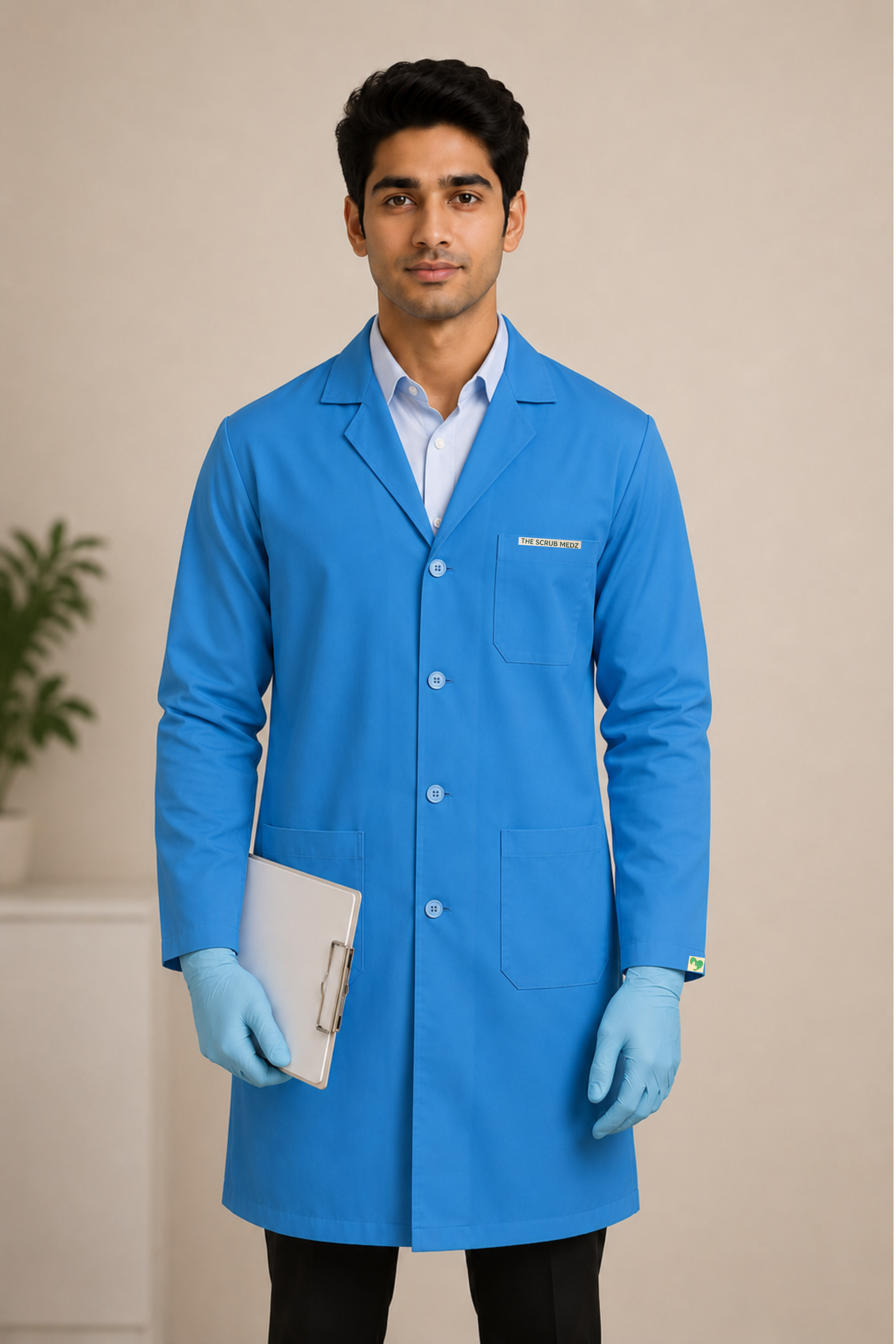 Blue Full Sleeve Lab Coat For Men