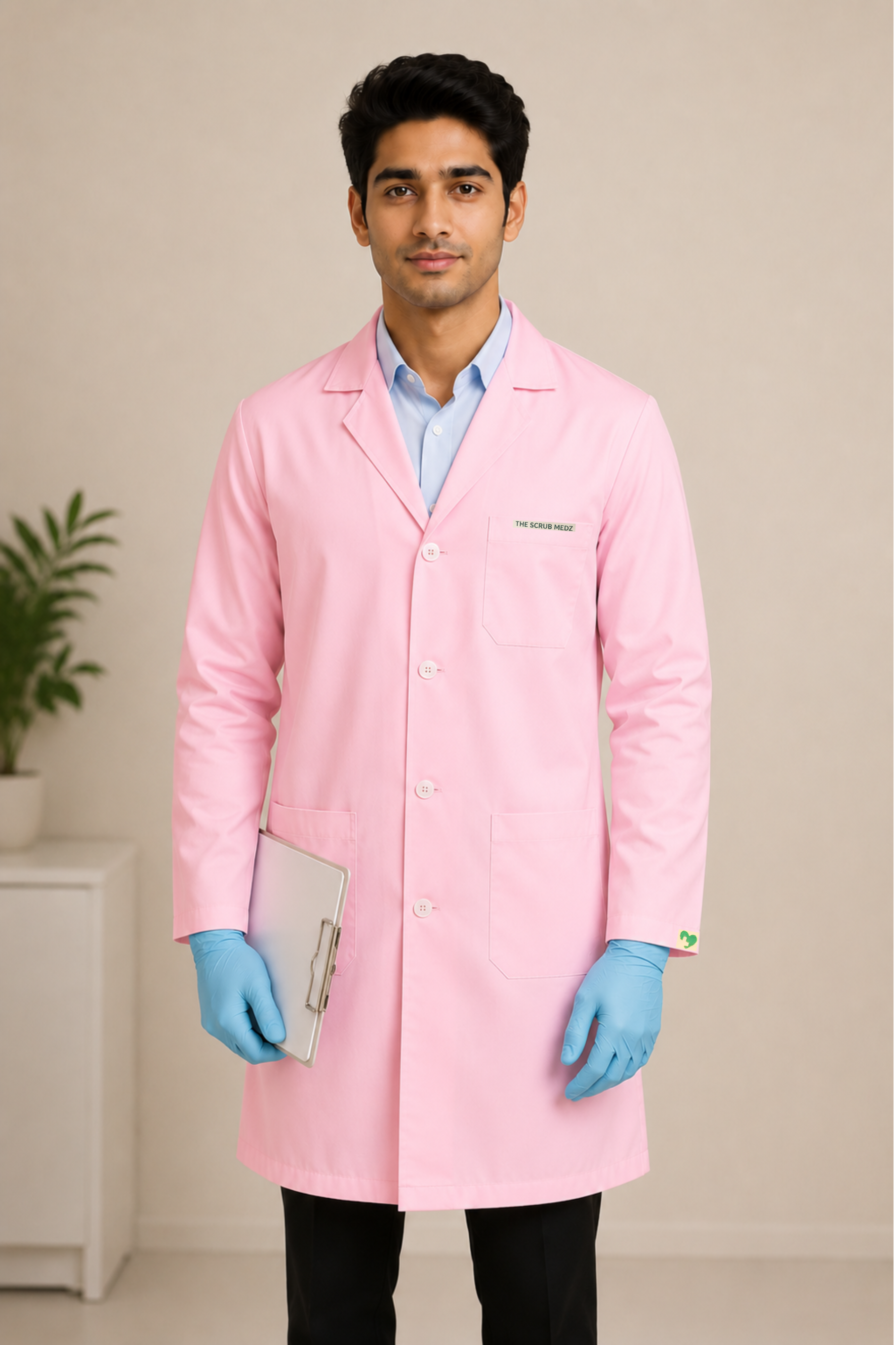 Pink Full Sleeve Lab Coat For Men