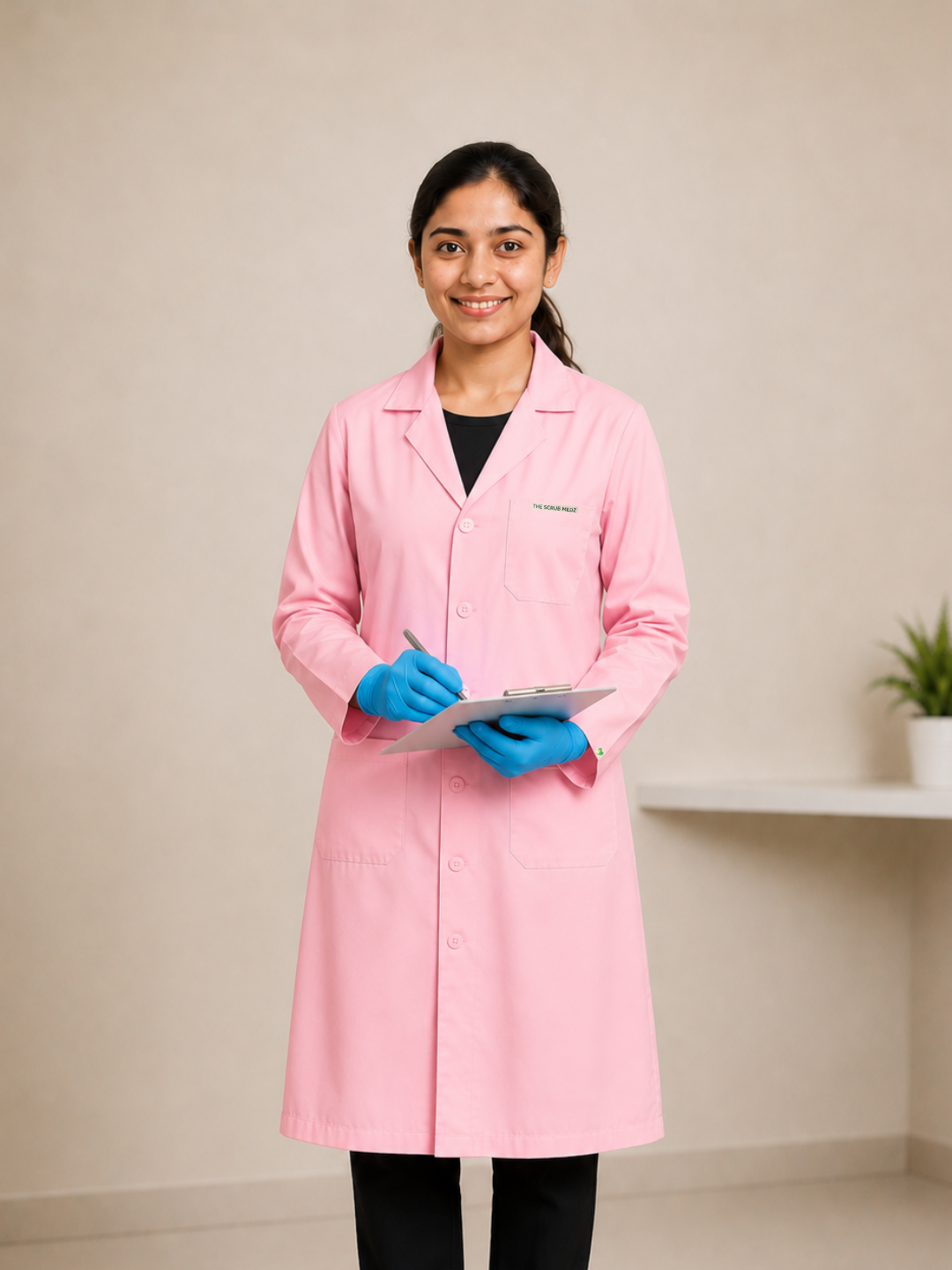 Pink Full Sleeve Lab Coat For Women