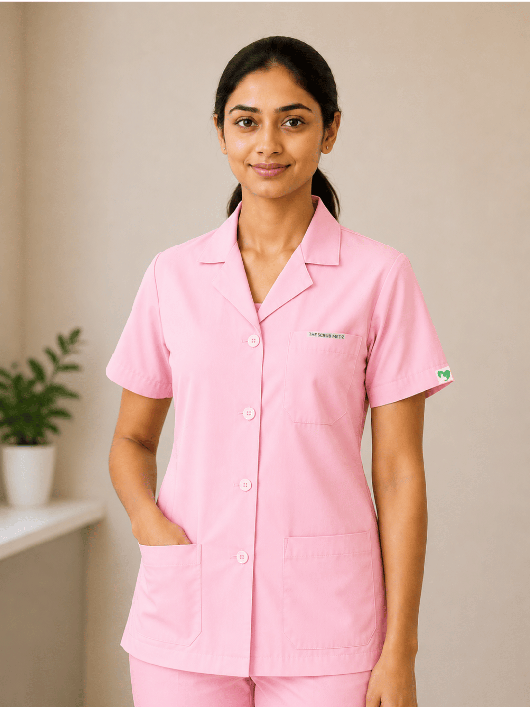 Pink Half Sleeve Lab Coat For Women