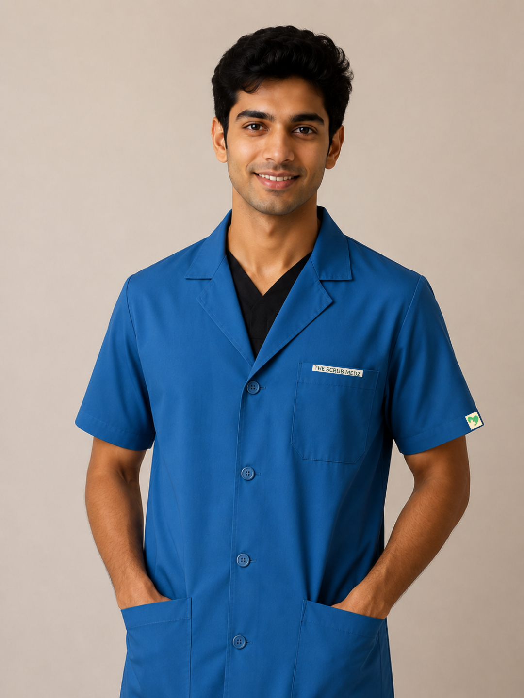 Blue Half Sleeve Lab Coat For Men
