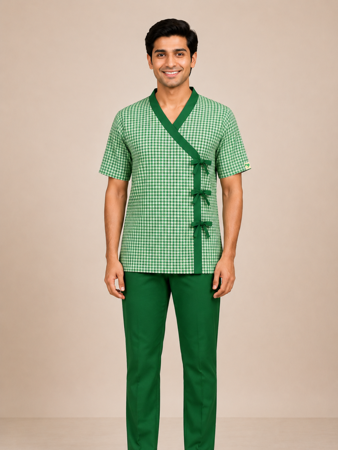 Green V Neck Patient Dress For Men