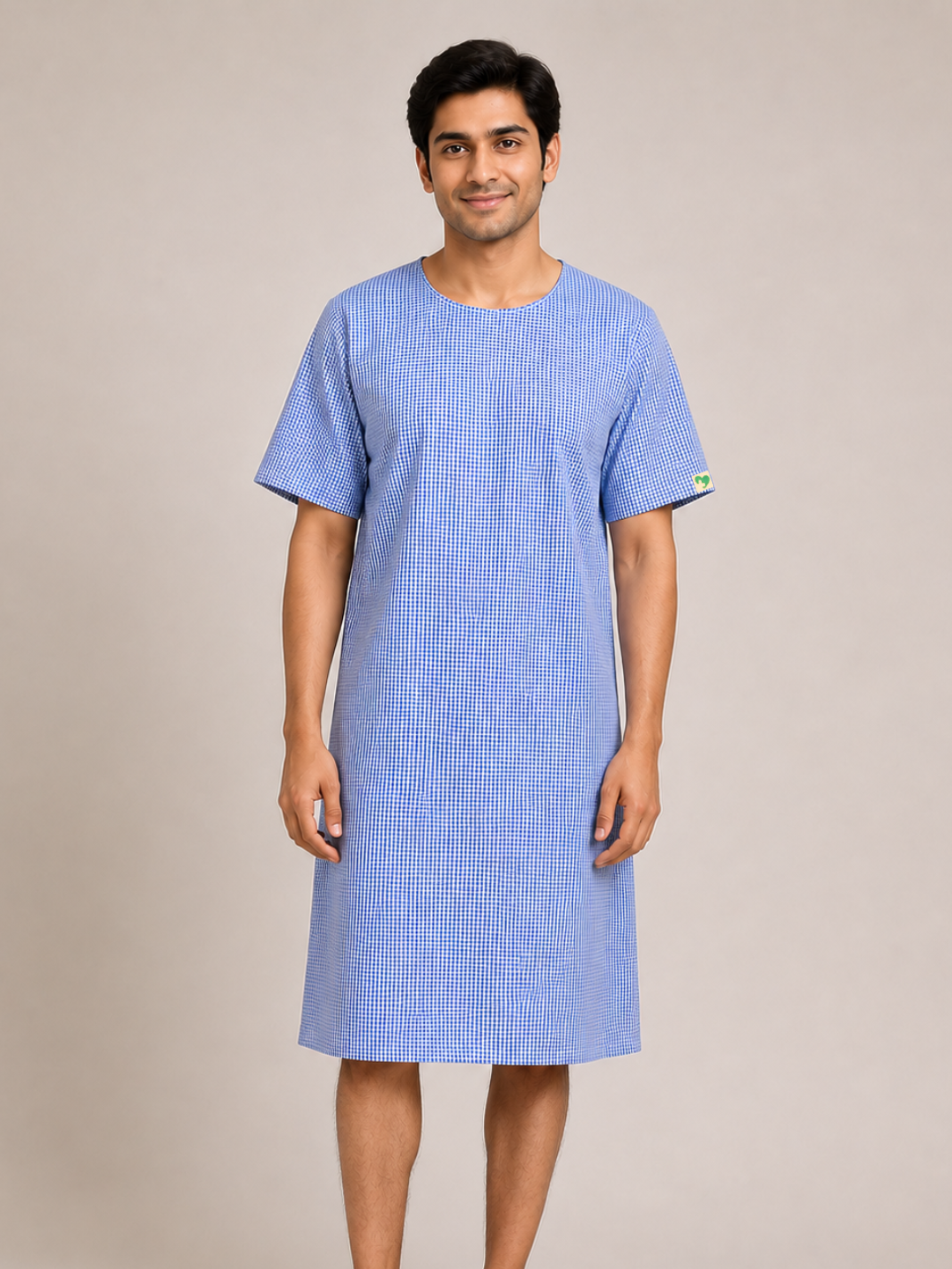 TSM Blue Round Neck Patient Dress For Men