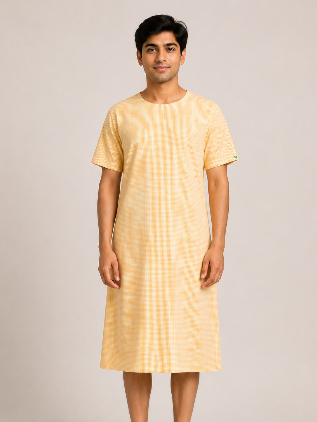 Yellow Round Neck Patient Dress For Men