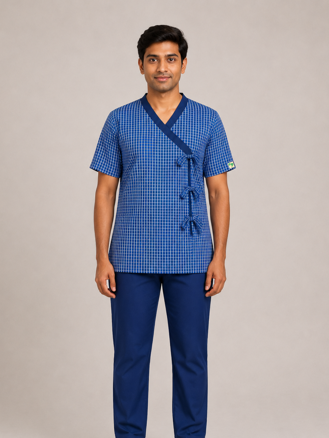 Blue V Neck Patient Dress For Men