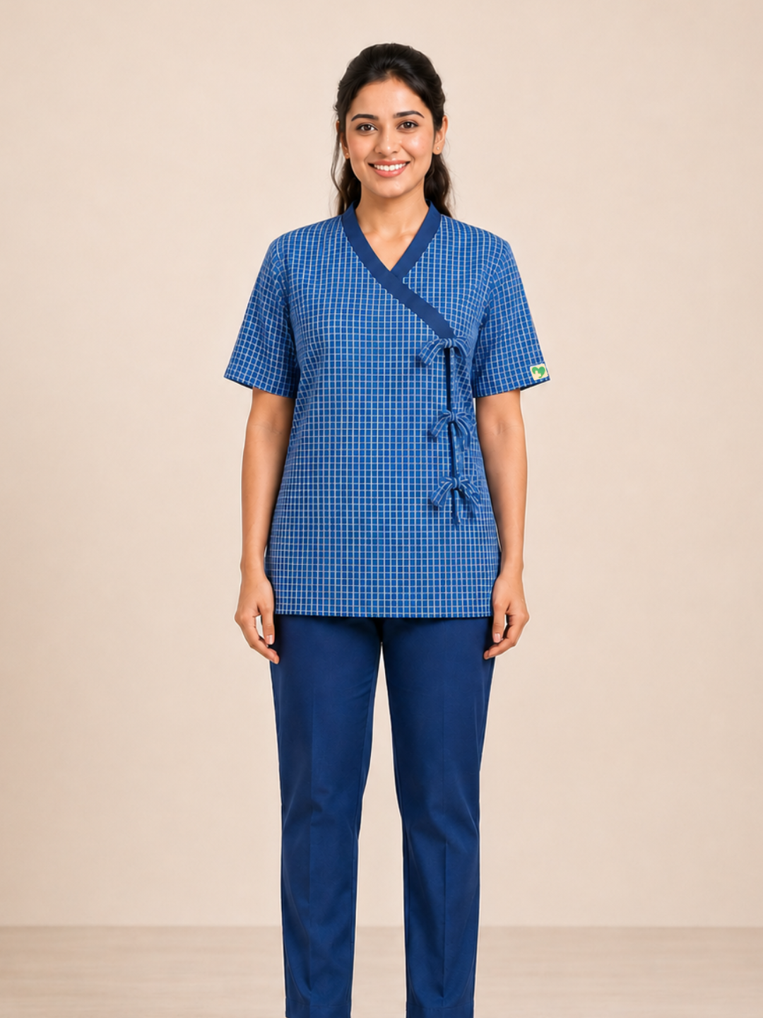 Blue V Neck Patient Dress For Women