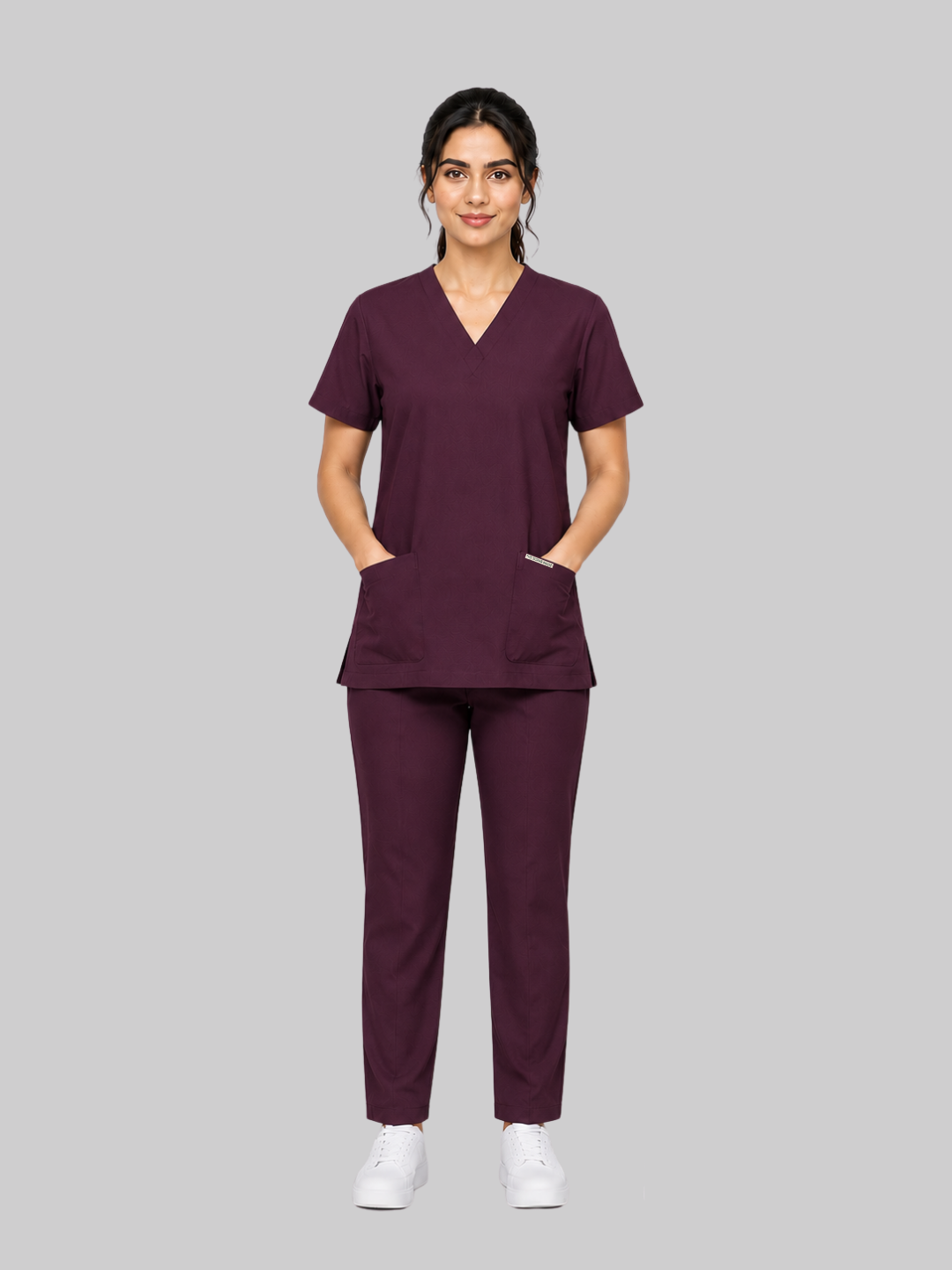 Onyx 4 Pocket V Neck Women (Wine) Scrub
