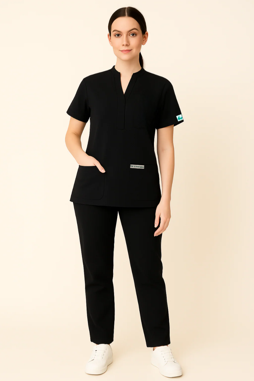Elite 6 Pocket Mandarin (Black) Women Scrub
