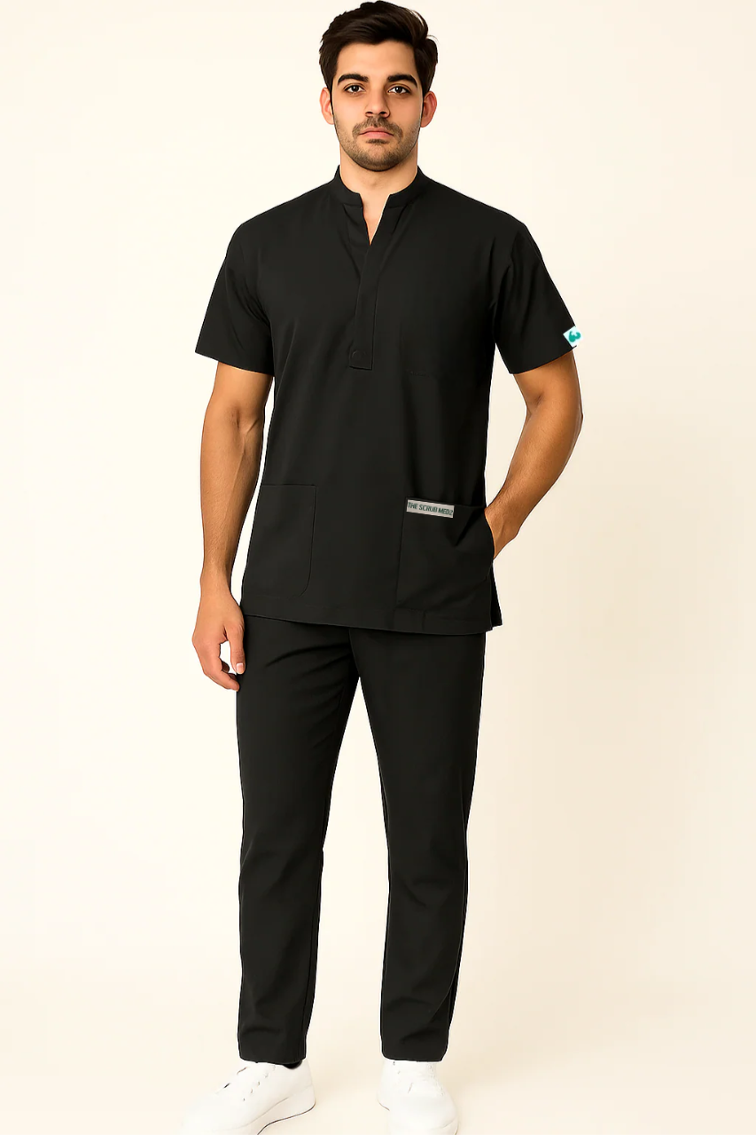 Prestige 4 Pocket Mandarin (Black) Men Scrub