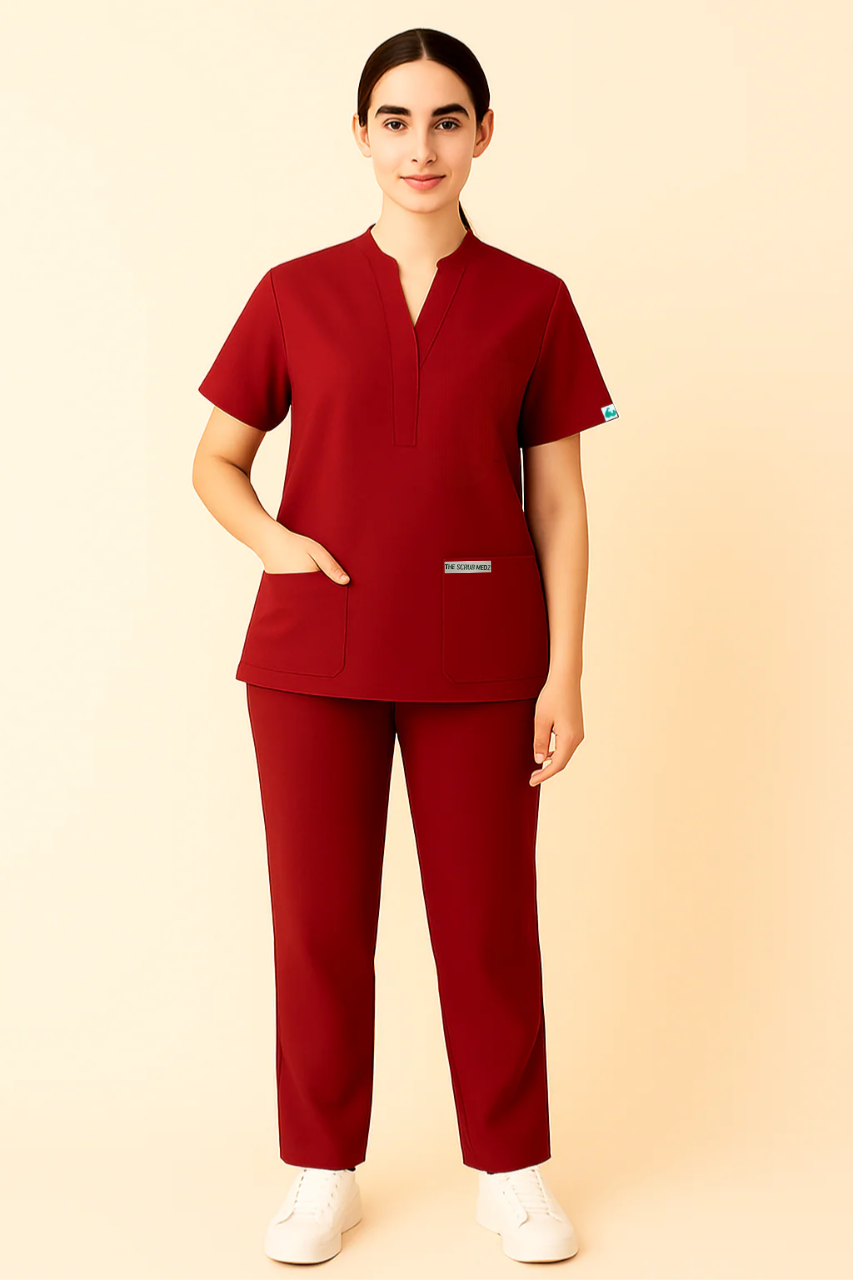 Prestige 4 Pocket Mandarin (Red) Women Scrub