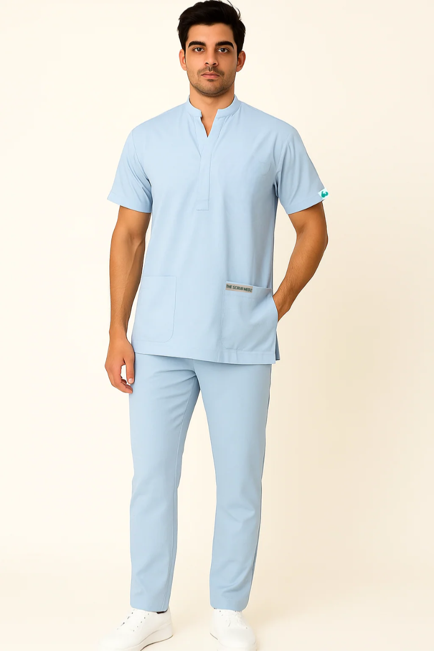 Prestige 4 Pocket Mandarin (Sky Blue) Men Scrub