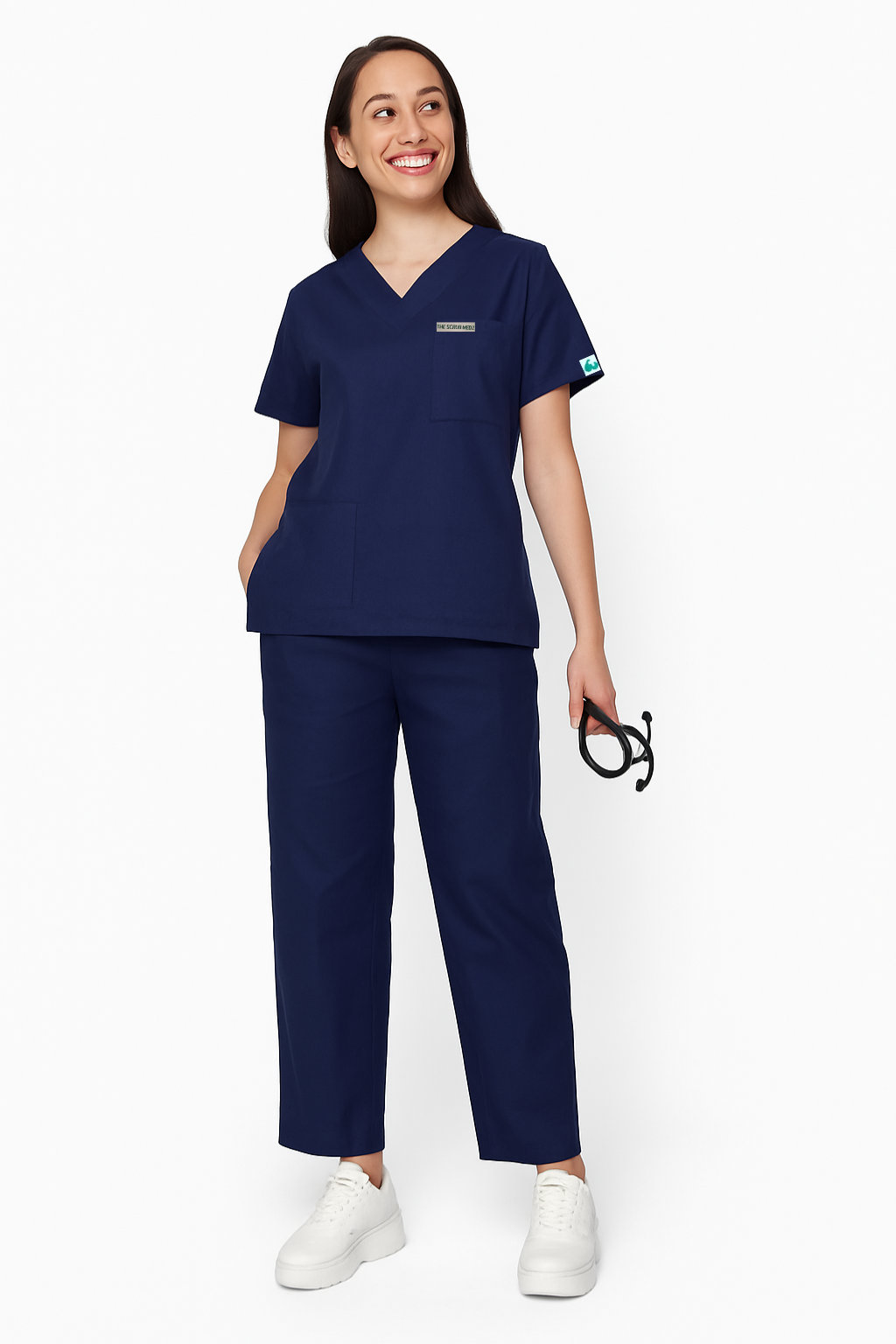 Prestige 4 Pocket V Neck (Navy Blue) Women Scrub