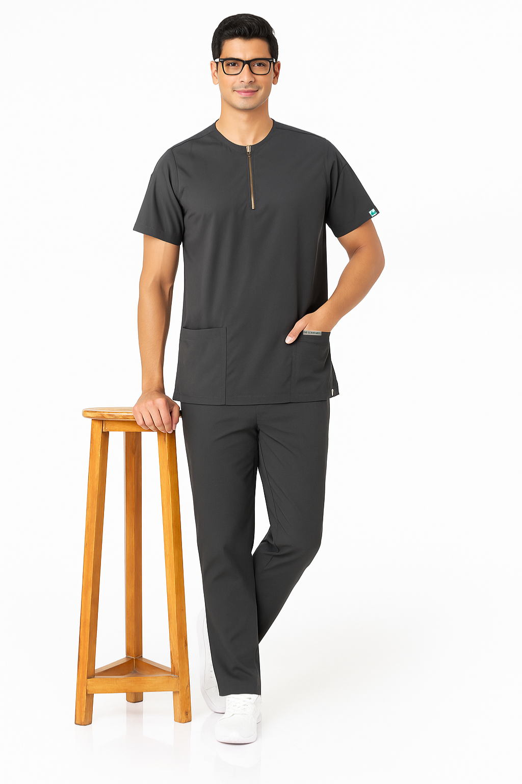 TSM Elite 6 Pocket Mandarin (Black) Mens Scrub