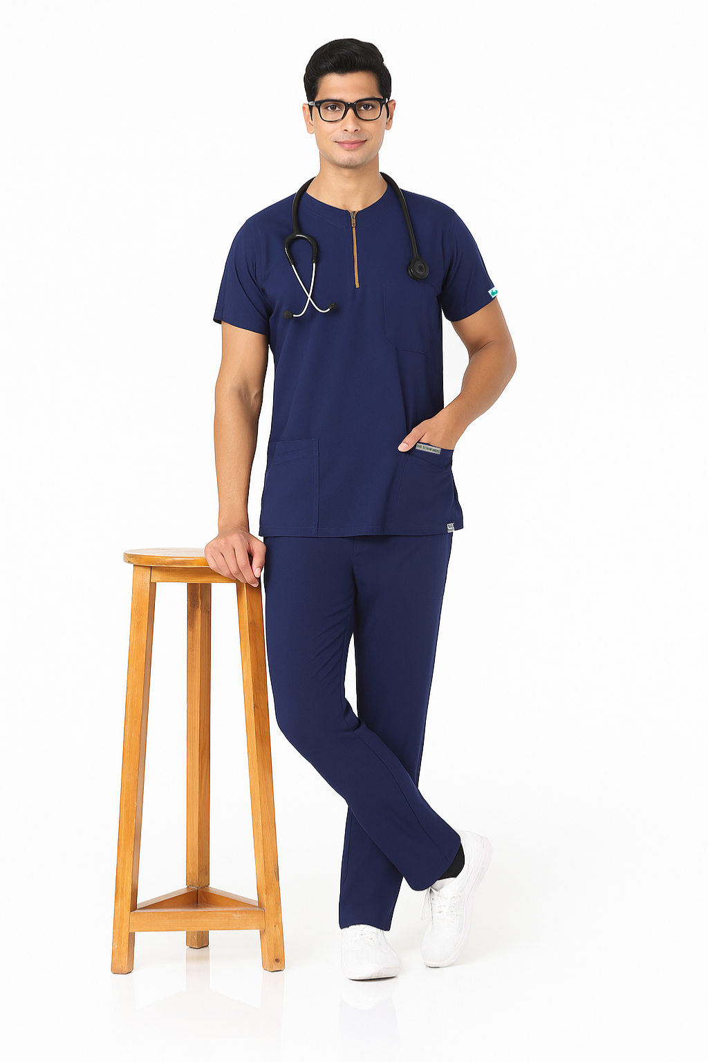 TSM Elite 6 Pocket Mandarin (Blue) Mens Scrub