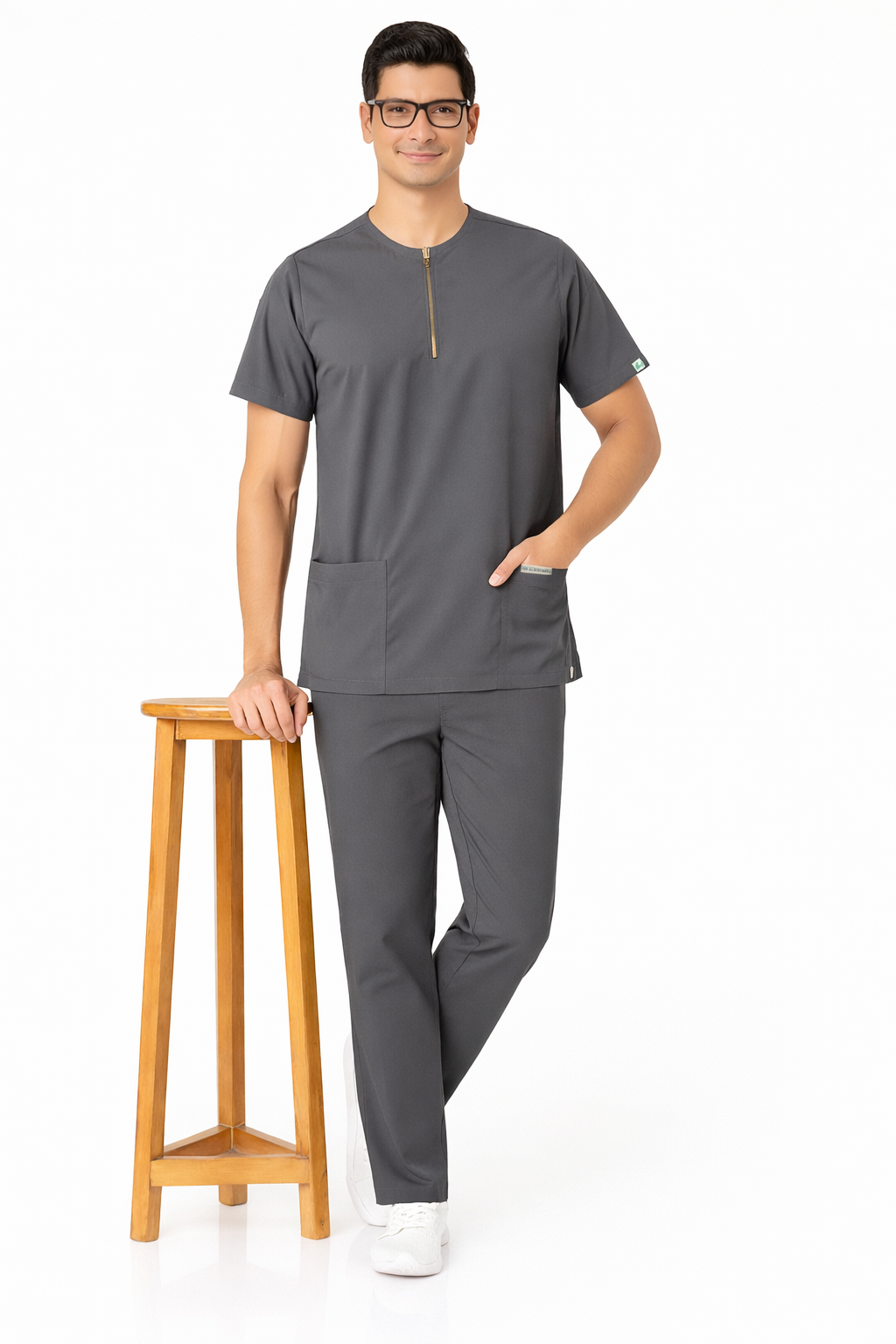TSM Elite 6 Pocket Mandarin (Grey) Mens Scrub