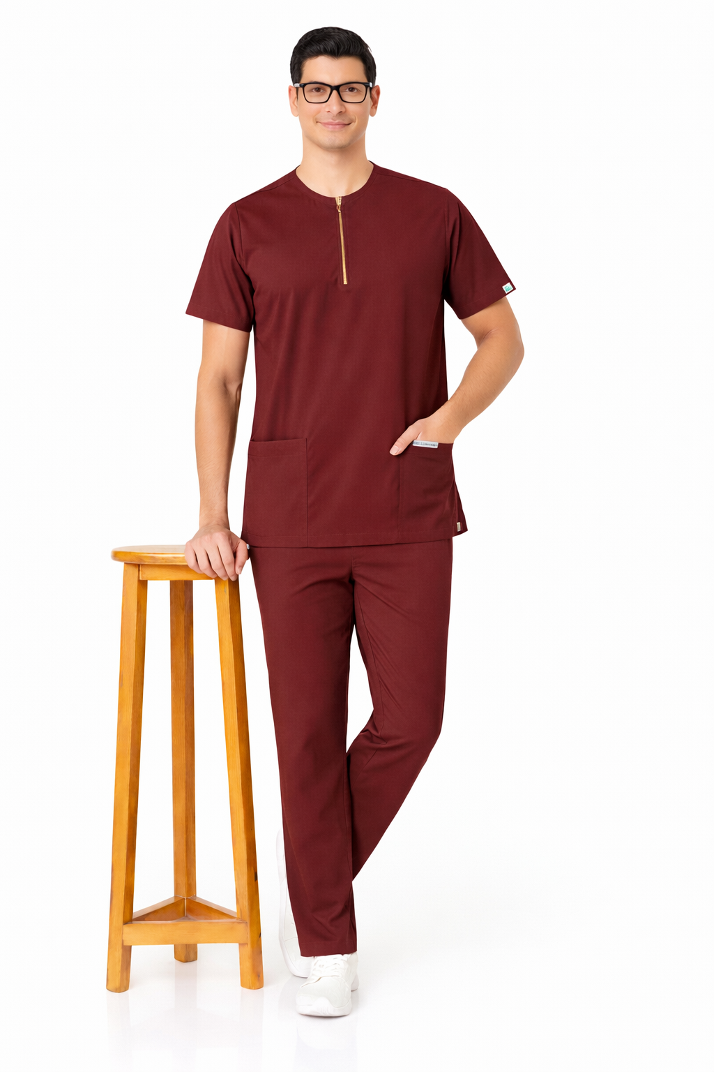 TSM Elite 6 Pocket Mandarin (Maroon) Mens Scrub