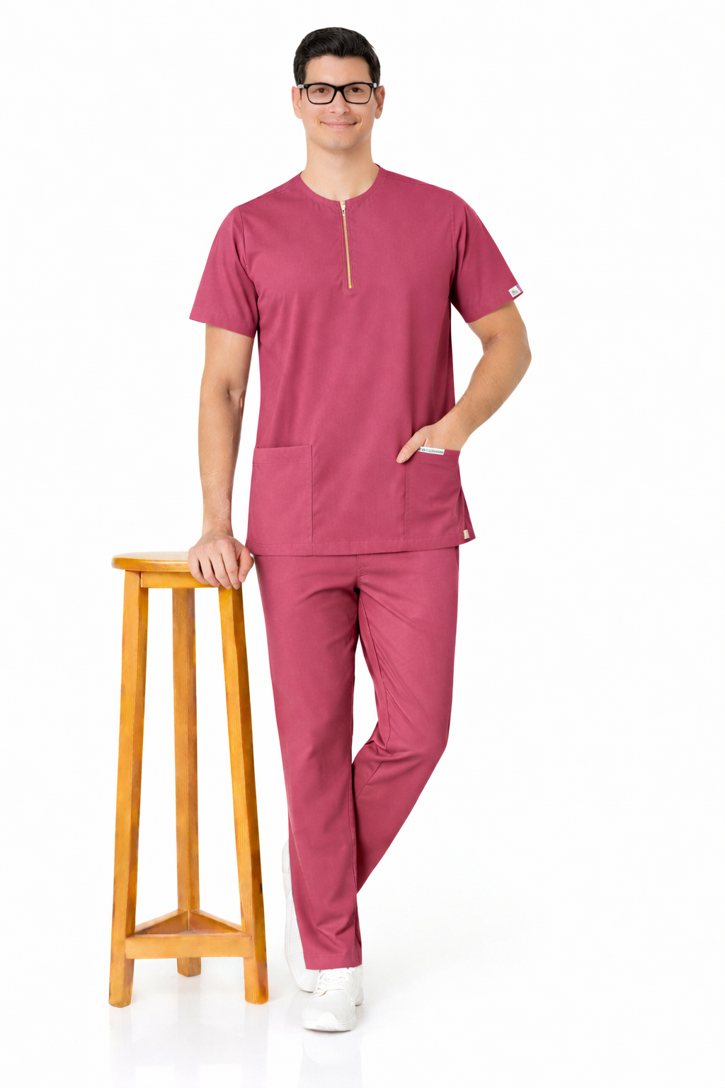 TSM Elite 6 Pocket Mandarin (Pink) Mens Scrub