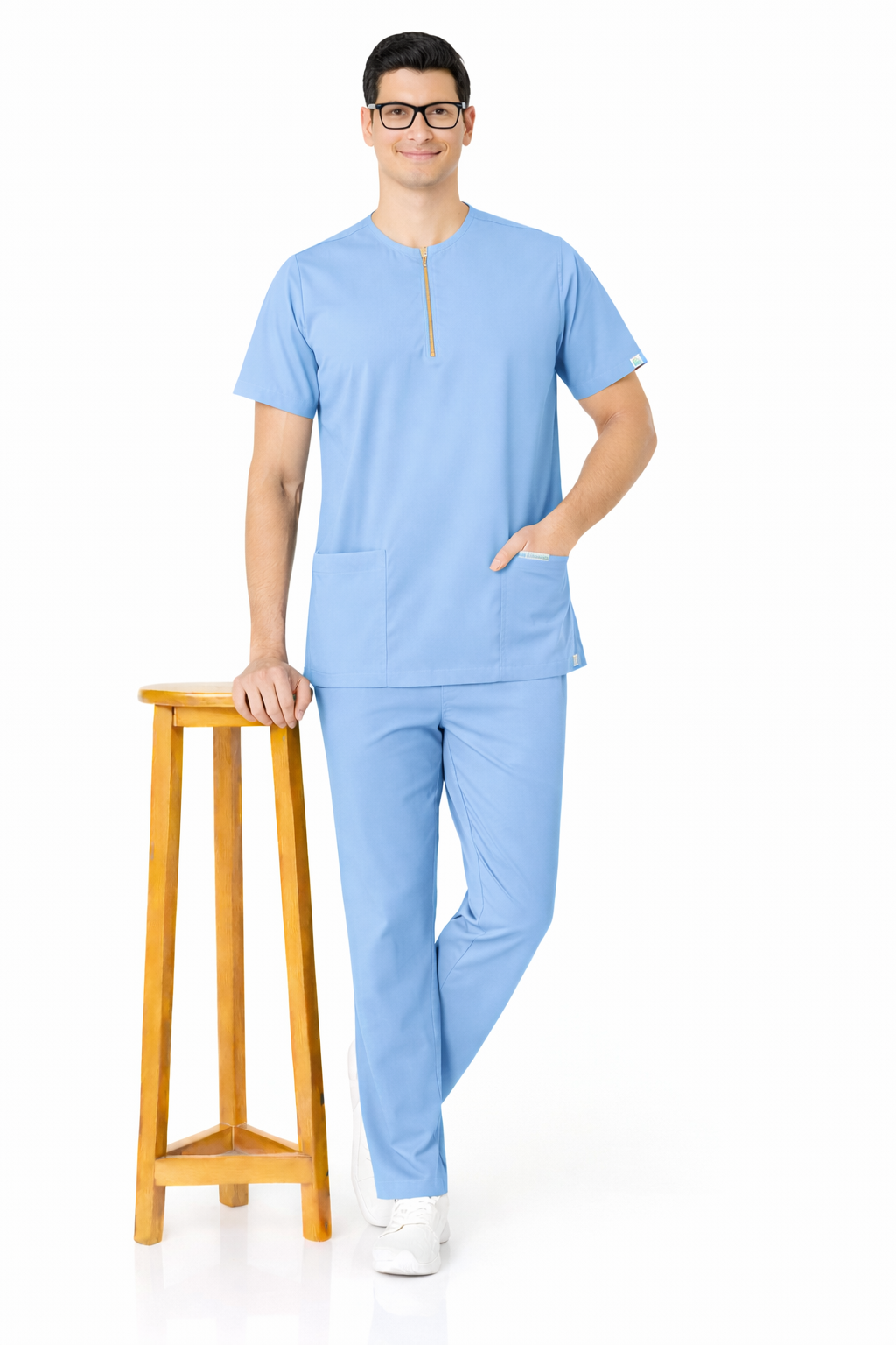 TSM Elite 6 Pocket Mandarin (Sky Blue) Mens Scrub