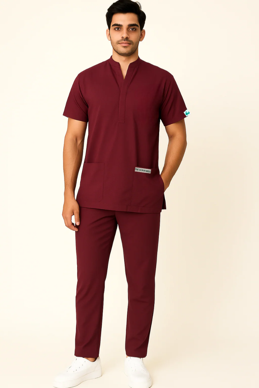 Elite 6 Pocket Mandarin (Maroon) Men Scrub