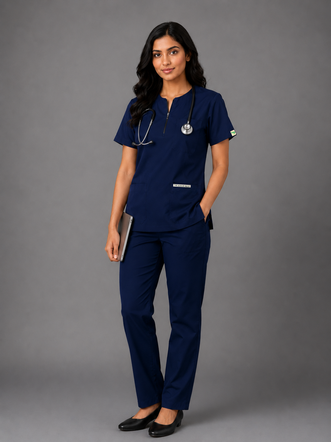 TSM Elite 6 Pocket Zipper (Navy Blue) Women Scrub