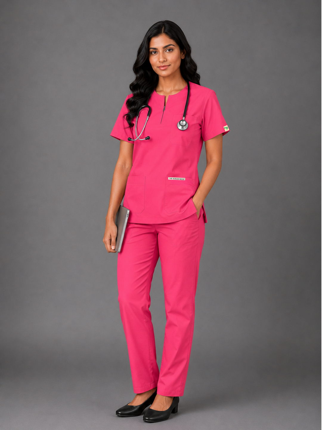 TSM Elite 6 Pocket Zipper (Pink) Women Scrub