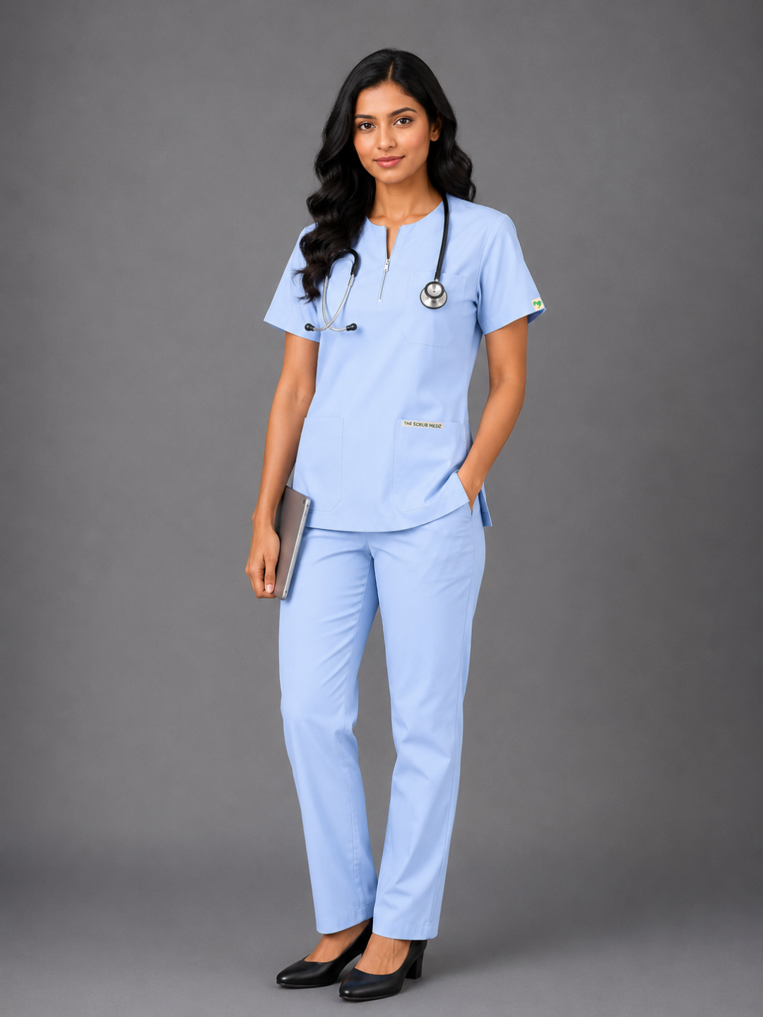 TSM Elite 6 Pocket Zipper (Sky Blue) Women Scrub