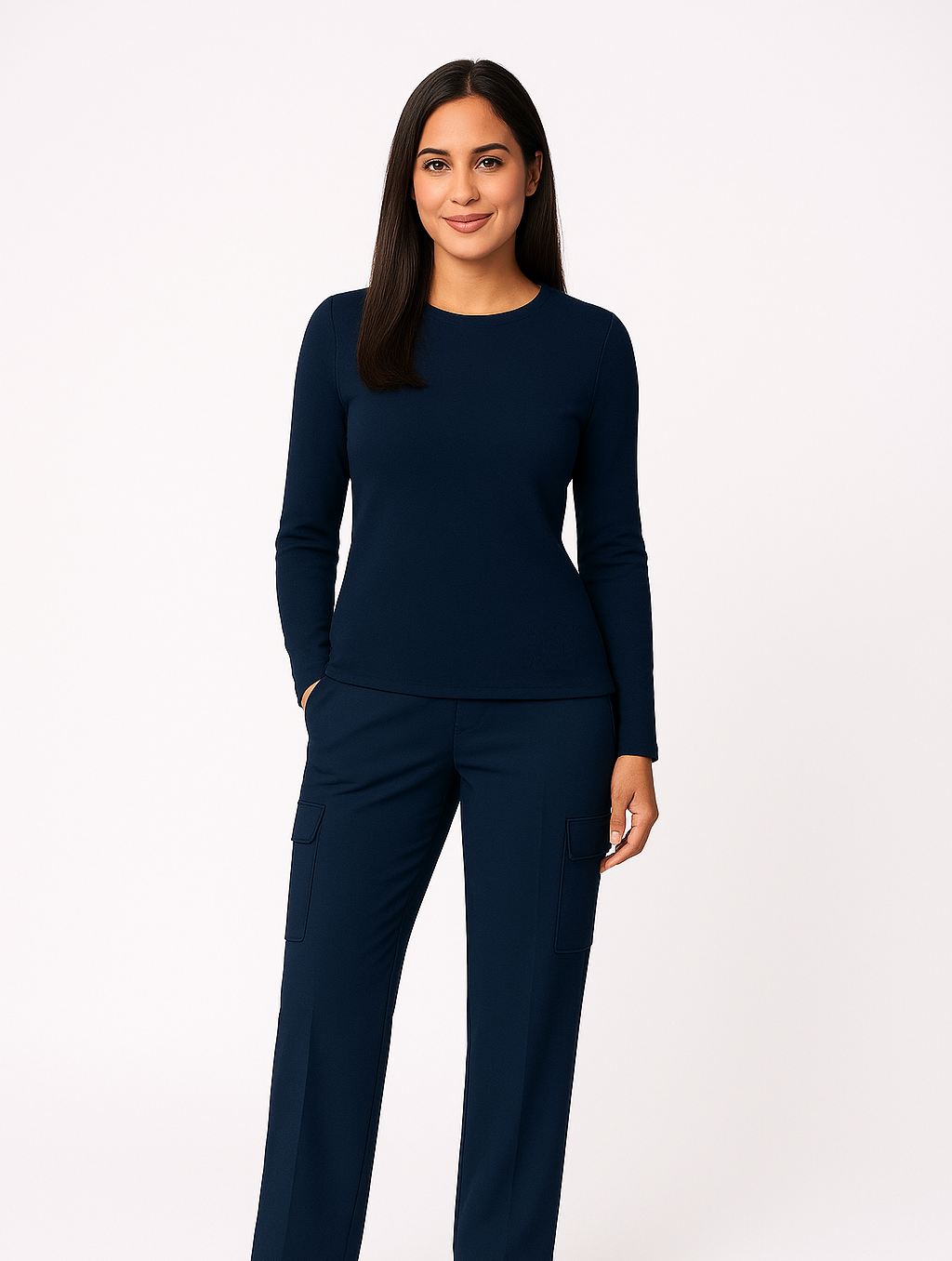Cotton Spandex Navy Blue Under Scrub For Women