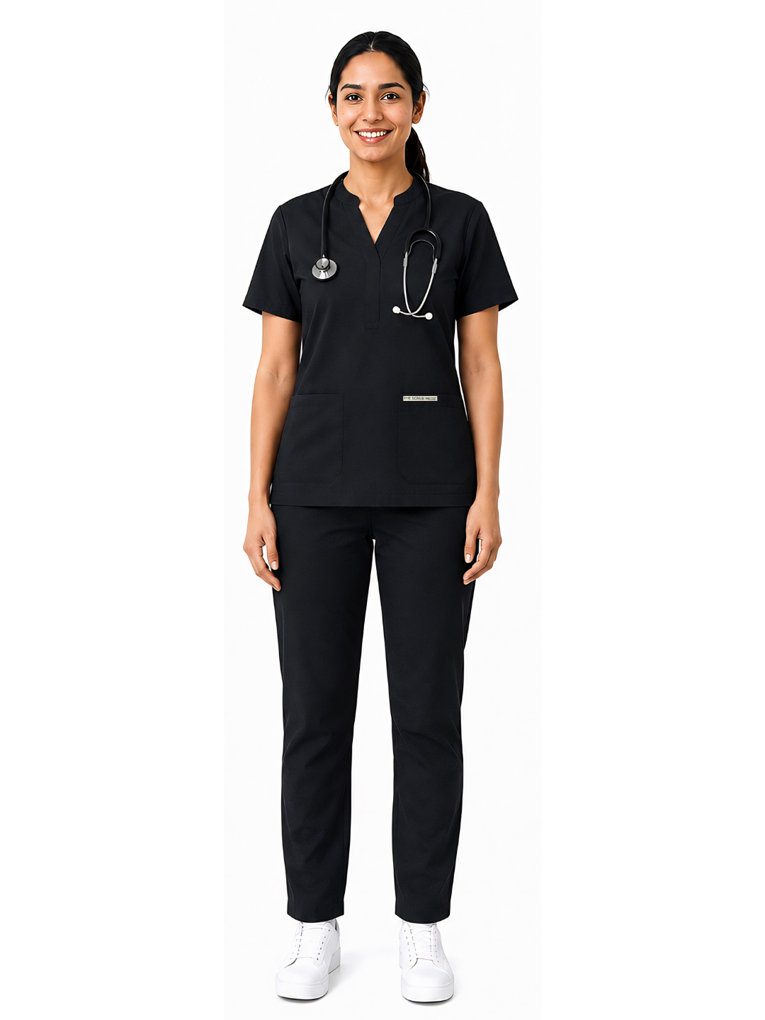 Onyx 4 Pocket Mandarin Women (Black) Scrub