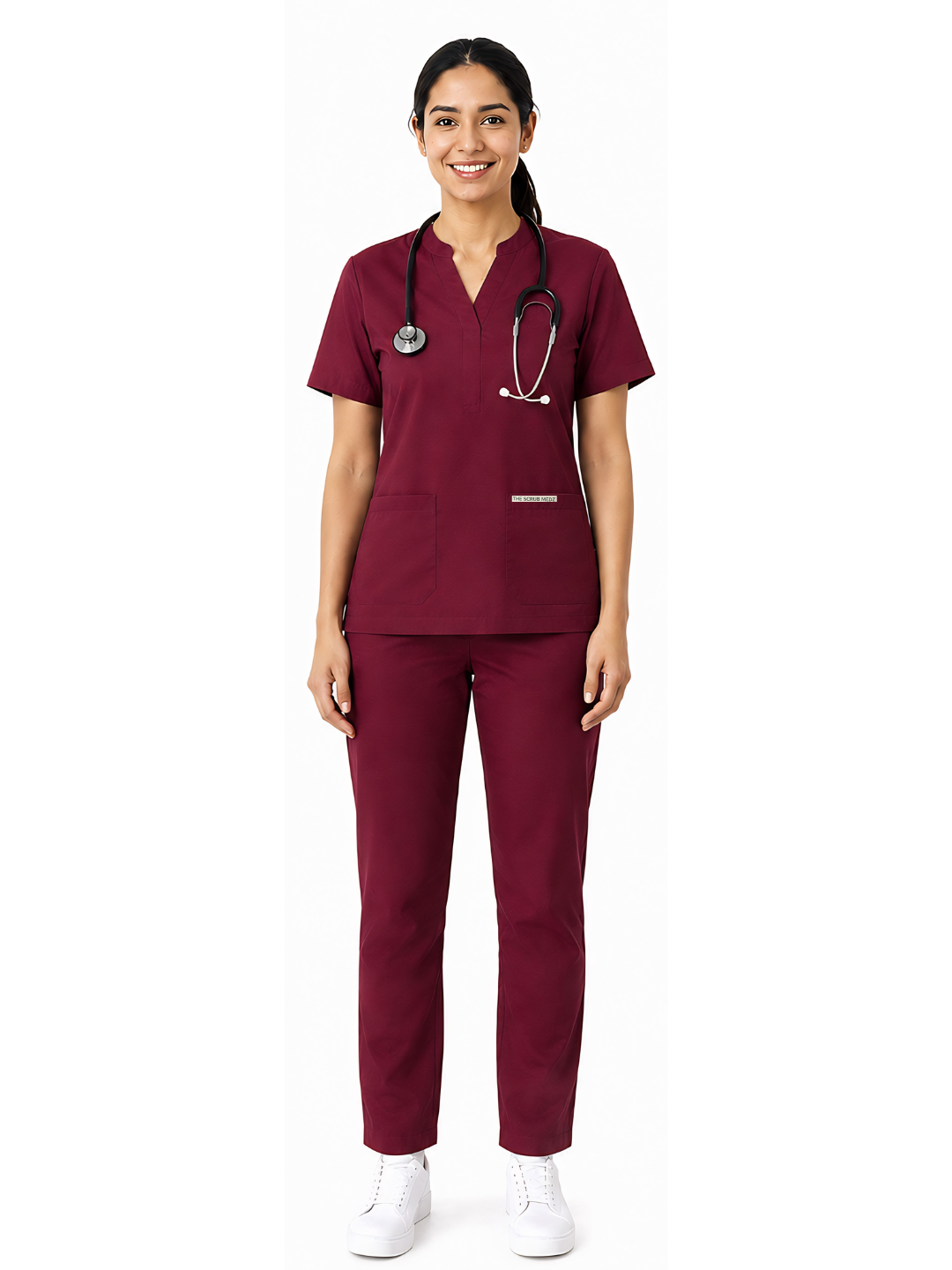 Onyx 4 Pocket Mandarin Women (Maroon) Scrub