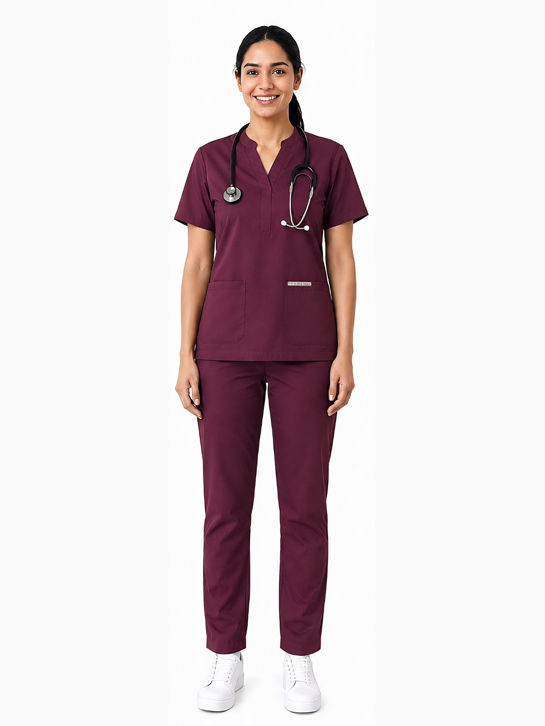 Onyx 4 Pocket Mandarin Women (Wine) Scrub