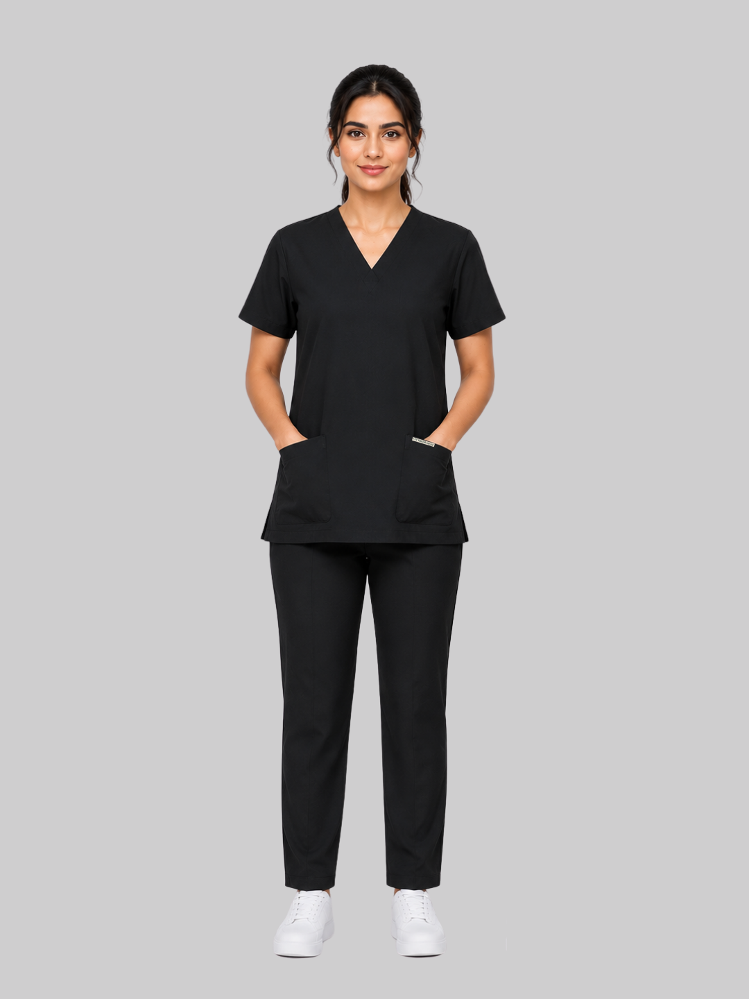 Onyx 4 Pocket V Neck Women (Black) Scrub