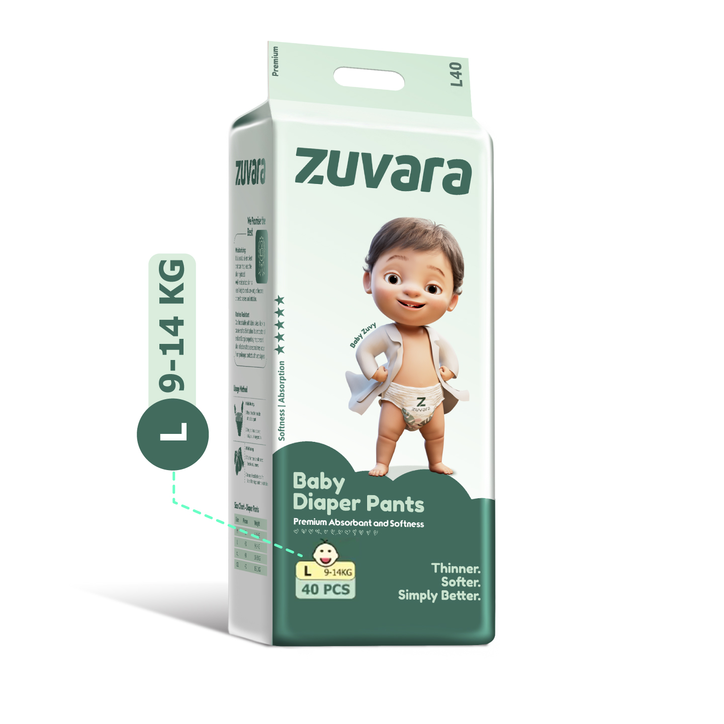 Zuvara Premium Diapers Pants - L (Pack Of 40)