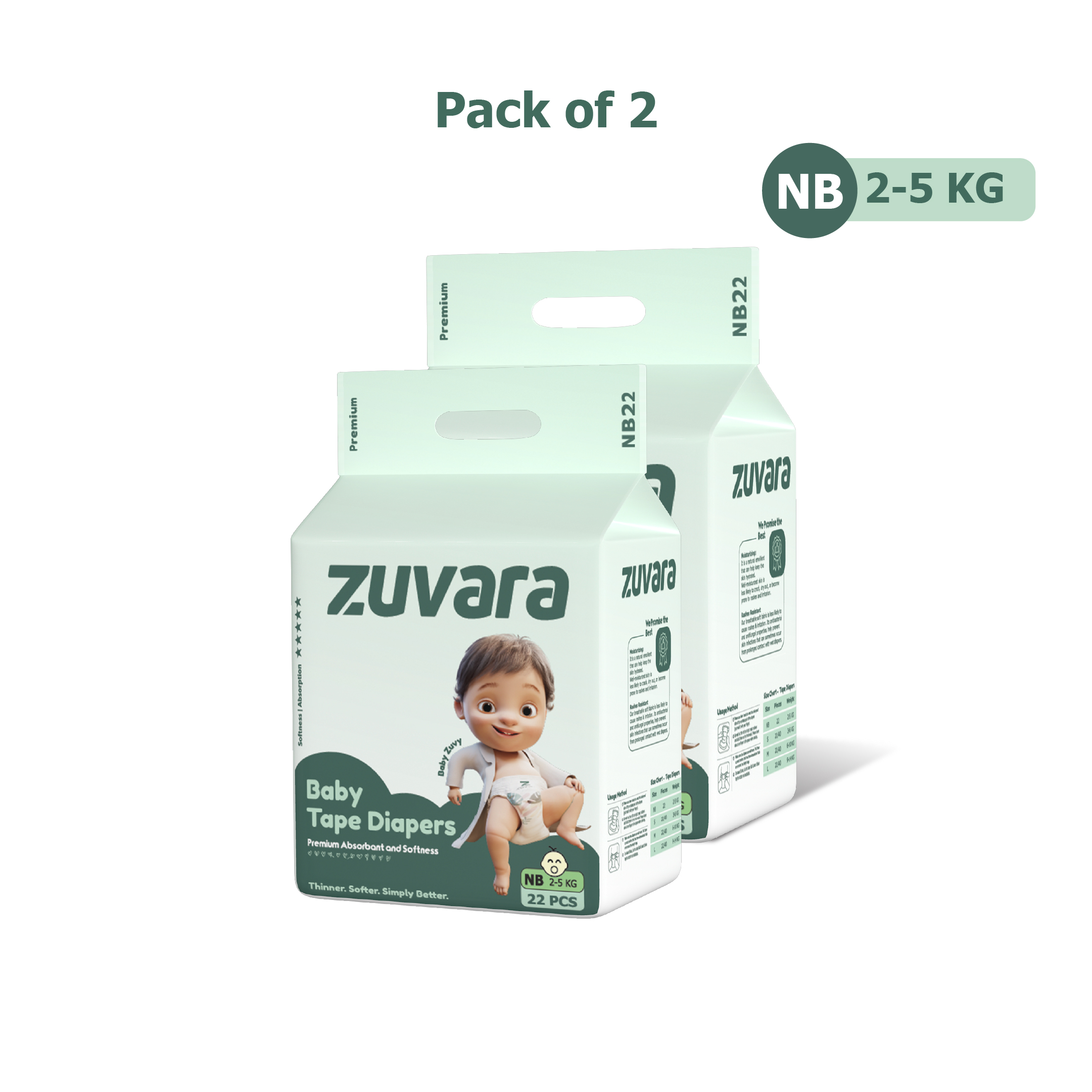 ZUVARA Premium Tape Diaper - NB (Pack Of 22*2)