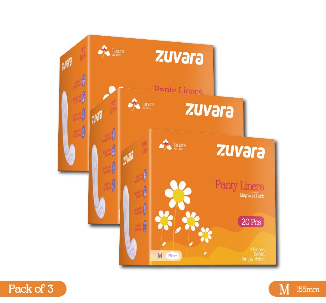 Zuvara Panty Liners | 155 mm (Pack of 20 * 3 Packets)