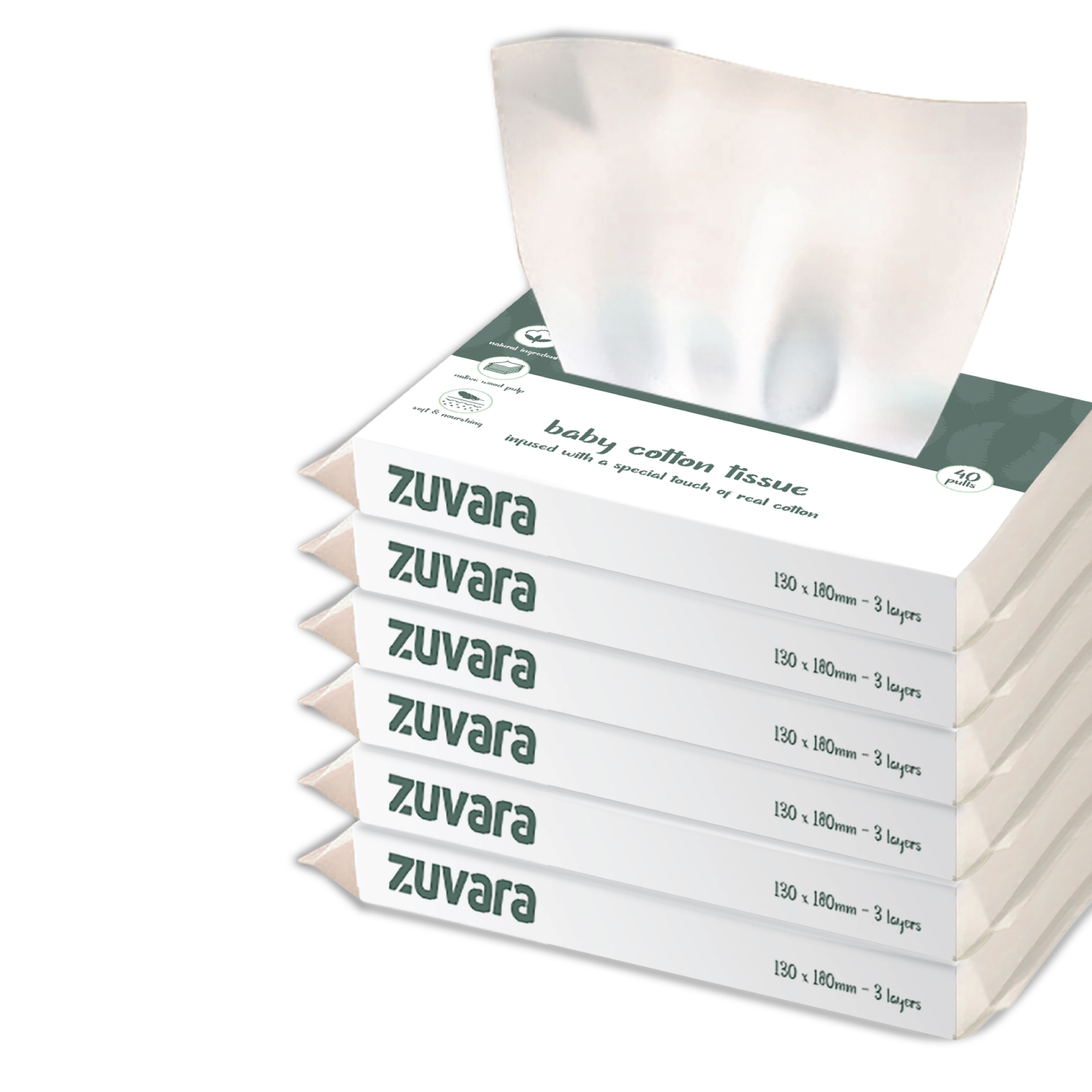 Zuvara Baby Moisturizing Dry Tissue - 40 Pulls (Pack of 6)