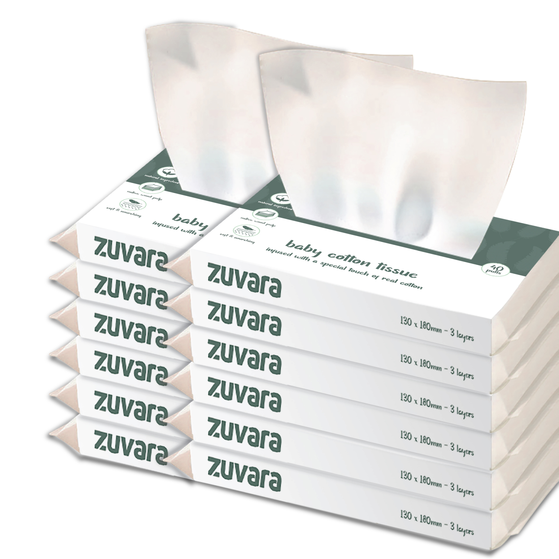 Zuvara Baby Moisturizing Dry Tissue - 40 Pulls (Pack of 12)