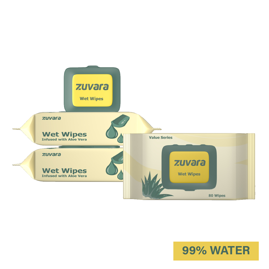 Zuvara Aloe Vera Wet Wipes - 80 Pulls (Pack of 3)